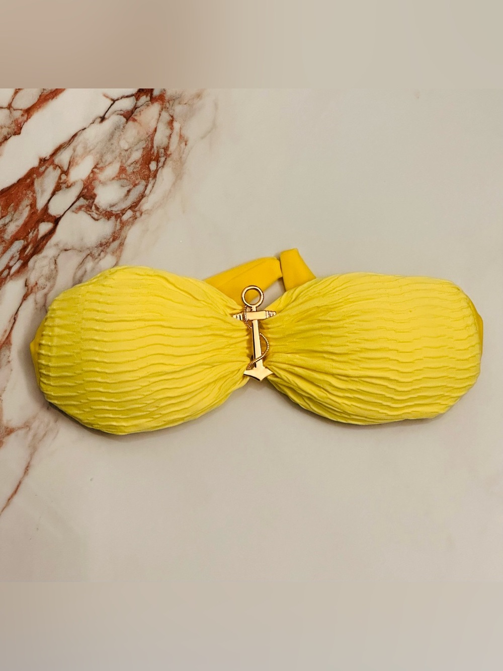 Didany RIO Yellow Textured Bandeau Bikini Top with Gold Anchor Accent S